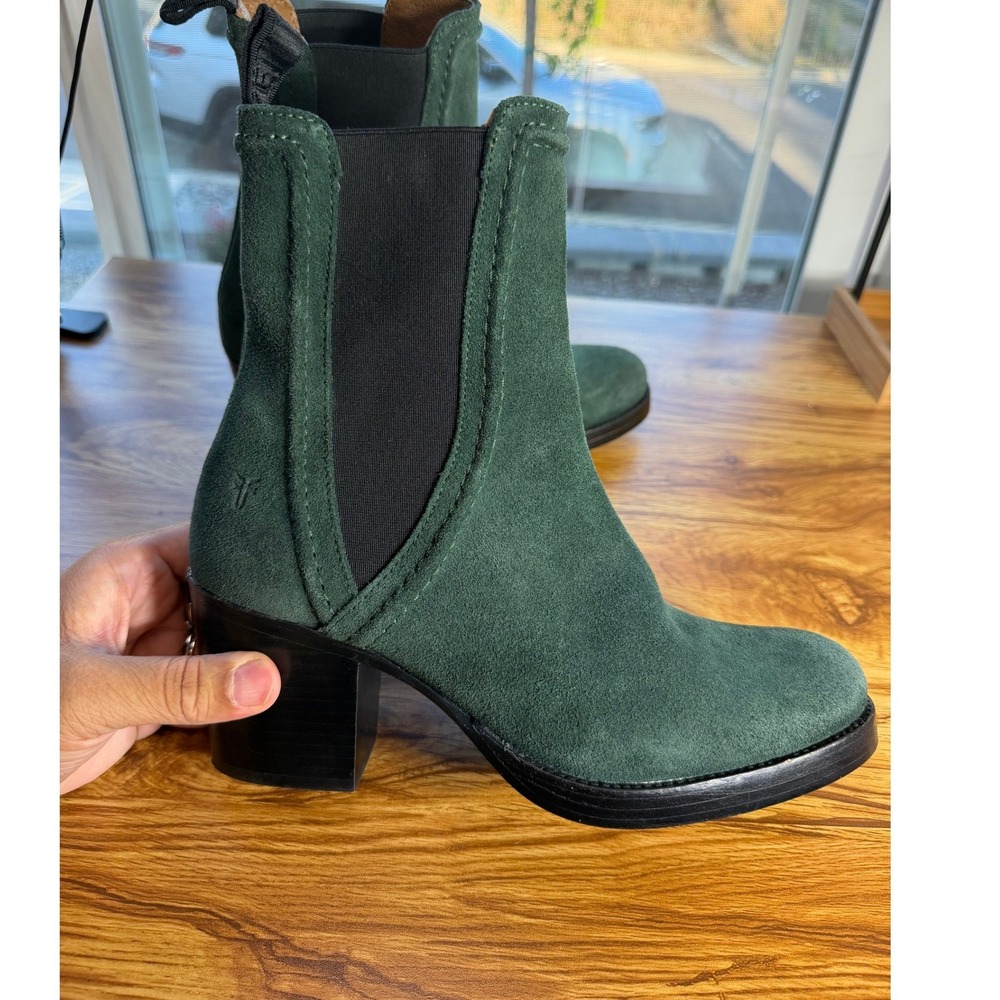 Frye Jean Chelsea Boots Forest Green Suede Ankle Block Heel Women 8